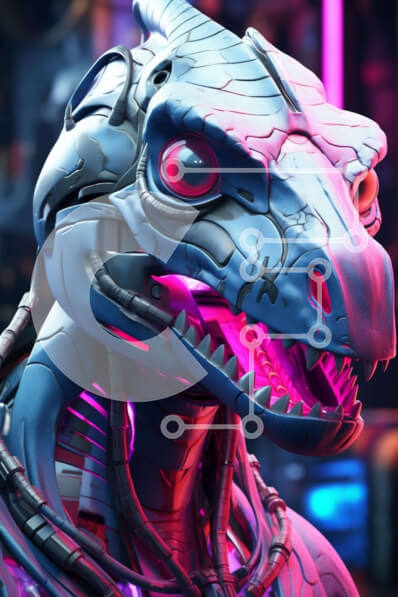 Intra Συλλεκτικό Ξύλινο Παζλ Plywood  4mm - Φουτουριστικός ρομποτικός δεινόσαυρος με φώτα νέον Σε Ξύλινο Κουτί - Διαστάσεις Puzzle: 10x10 cm – 25 κομμάτια