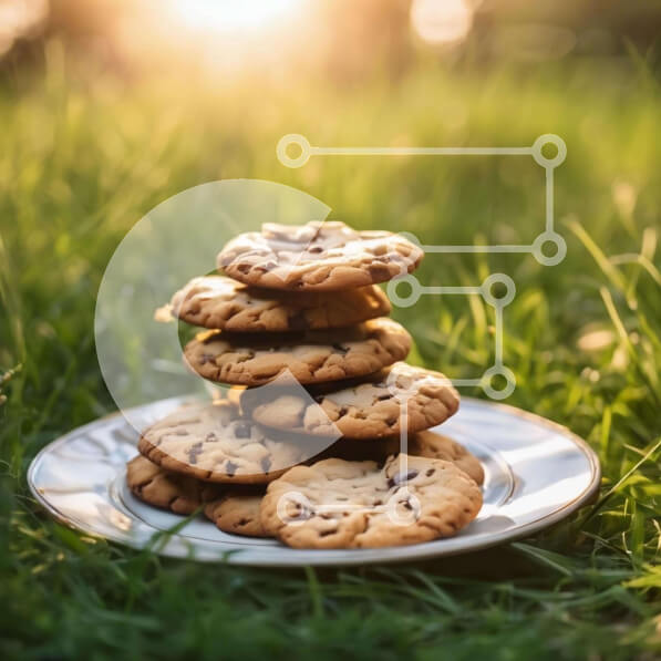 Σετ των 2 Intra Συλλεκτικό Ξύλινο Παζλ Plywood  4mm - Πιάτο με φρεσκοψημένα μπισκότα τσιπ σοκολάτας σε γρασίδι με το φως του ήλιου Σε Ξύλινο Κουτί - Διαστάσεις: 10x10 cm – 25 κομμάτια