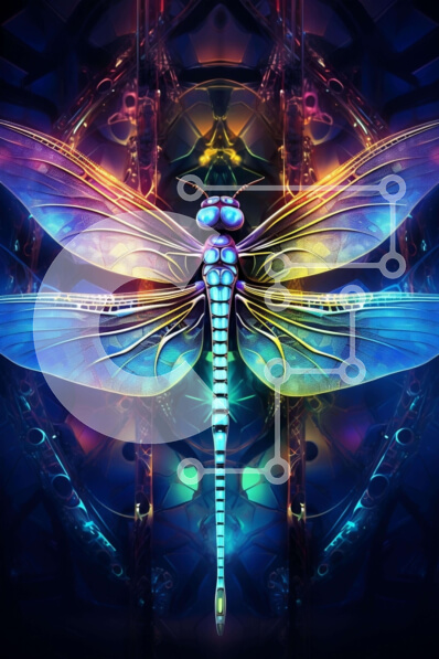 Σετ των 2 Intra Συλλεκτικό Ξύλινο Παζλ Plywood  4mm - Πολύχρωμη λιβελλούλη στην αφηρημένη τέχνη Σε Ξύλινο Κουτί - Διαστάσεις: 10x10 cm – 25 κομμάτια