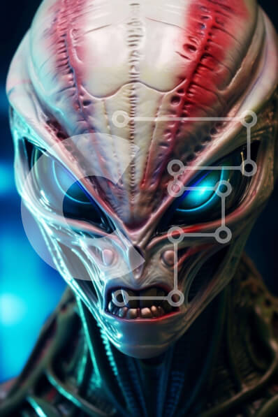 Intra Συλλεκτικό Ξύλινο Παζλ Plywood  4mm - Εξωγήινο πρόσωπο με φωτεινά μπλε μάτια Σε Ξύλινο Κουτί - Διαστάσεις Puzzle: 10x10 cm – 25 κομμάτια