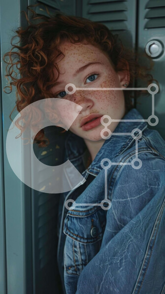 Intra Συλλεκτικό Ξύλινο Παζλ Plywood  4mm - Πορτρέτο μιας νεαρής γυναίκας με κόκκινα μαλλιά που κλίνει ενάντια στα ντουλάπια Σε Ξύλινο Κουτί - Διαστάσεις Puzzle: 10x10 cm – 25 κομμάτια