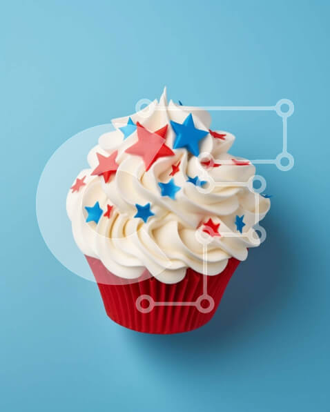 Σετ των 2 Intra Συλλεκτικό Ξύλινο Παζλ Plywood  4mm - Διακοσμημένο Cupcake με Κόκκινα, Λευκά και Μπλε αστέρια Σε Ξύλινο Κουτί - Διαστάσεις: 10x10 cm – 25 κομμάτια