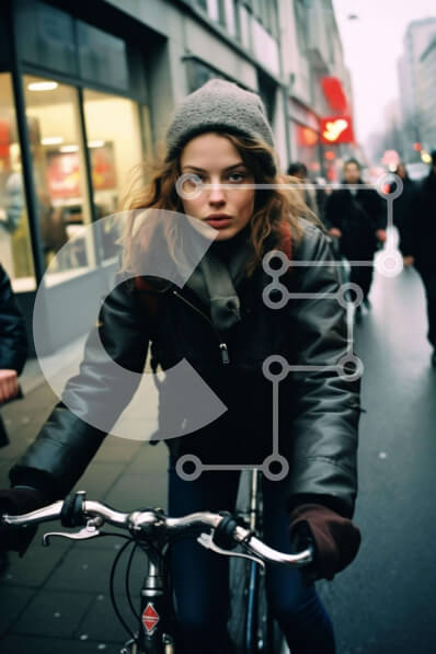 Intra Συλλεκτικό Ξύλινο Παζλ Plywood  4mm - Αστική σκηνή του δρόμου με γυναίκα που οδηγεί ποδήλατο Σε Ξύλινο Κουτί - Διαστάσεις Puzzle: 10x10 cm – 25 κομμάτια