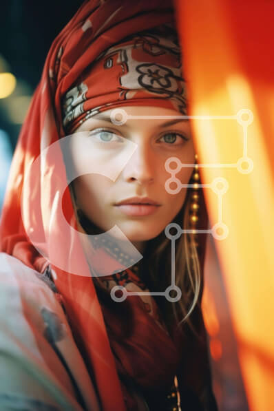 Intra Συλλεκτικό Ξύλινο Παζλ Plywood  4mm - Γυναίκα με πορτοκαλί κασκόλ κοιτάζοντας την κάμερα Σε Ξύλινο Κουτί - Διαστάσεις Puzzle: 10x10 cm – 25 κομμάτια