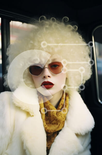 Intra Συλλεκτικό Ξύλινο Παζλ Plywood  4mm - Κομψή γυναίκα με λευκή περούκα και γυαλιά ηλίου Σε Ξύλινο Κουτί - Διαστάσεις Puzzle: 10x10 cm – 25 κομμάτια