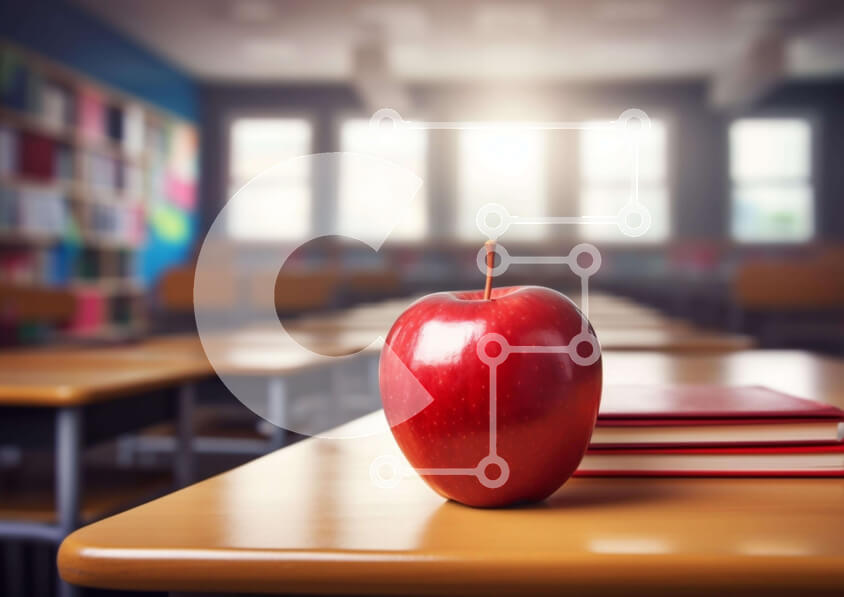 Intra Συλλεκτικό Ξύλινο Παζλ Plywood  4mm - Ρύθμιση τάξης με βιβλία, γραφεία και Apple Σε Ξύλινο Κουτί - Διαστάσεις Puzzle: 10x10 cm – 25 κομμάτια