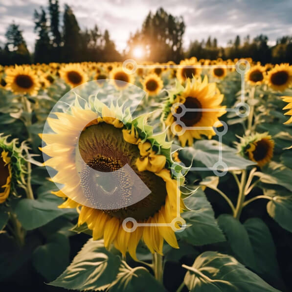 Intra Συλλεκτικό Ξύλινο Παζλ Plywood  4mm - Πεδίο ηλίανθου στο ηλιοβασίλεμα Σε Ξύλινο Κουτί - Διαστάσεις: 10x10 cm – 25 κομμάτια