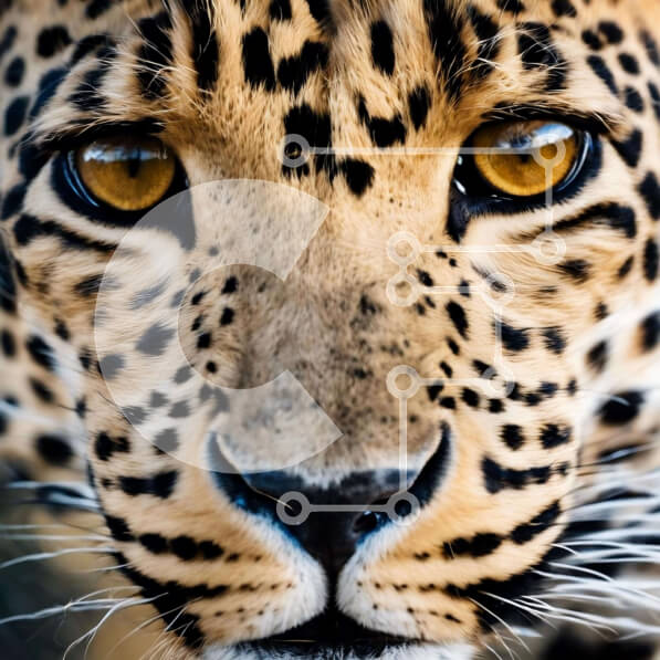 Intra Συλλεκτικό Ξύλινο Παζλ Plywood  4mm - Κοντινό πλάνο του προσώπου της λεοπάρδαλης με τα κίτρινα μάτια Σε Ξύλινο Κουτί - Διαστάσεις: 10x10 cm – 25 κομμάτια