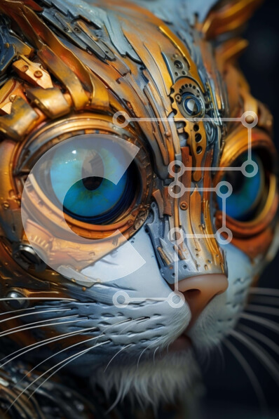 Σετ των 2 Intra Συλλεκτικό Ξύλινο Παζλ Plywood  4mm - Κοντινό πλάνο μηχανικής πορτοκαλί γάτας Σε Ξύλινο Κουτί - Διαστάσεις: 10x10 cm – 25 κομμάτια