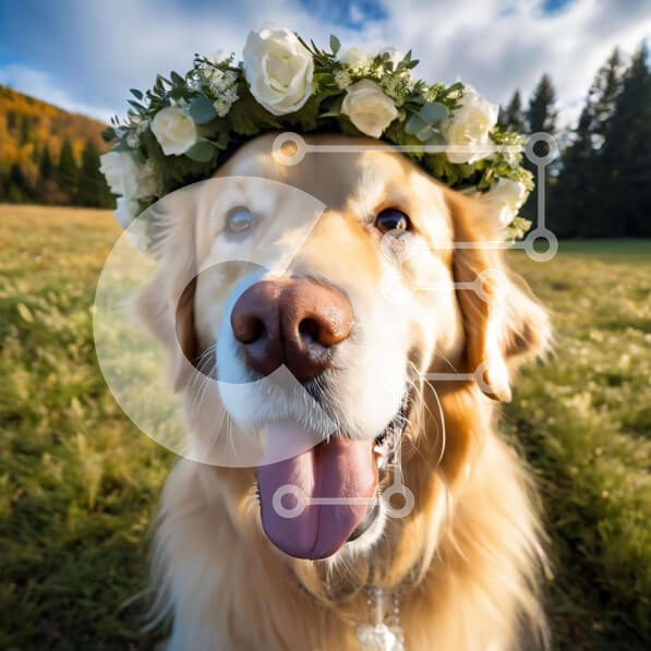 Intra Συλλεκτικό Ξύλινο Παζλ Plywood  4mm - Φιλικό σκυλί Γκόλντεν Ριτρίβερ με Ανθοσυνθέσεις Σε Ξύλινο Κουτί - Διαστάσεις: 10x10 cm – 25 κομμάτια