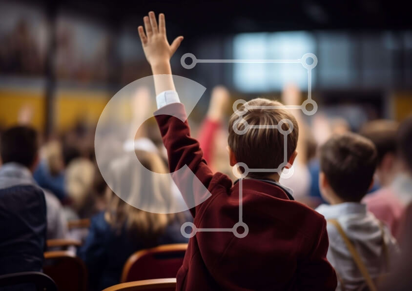 Intra Συλλεκτικό Ξύλινο Παζλ Plywood  4mm - Νεαρό αγόρι στο αμφιθέατρο που συμμετέχει στη διάλεξη Σε Ξύλινο Κουτί - Διαστάσεις Puzzle: 10x10 cm – 25 κομμάτια