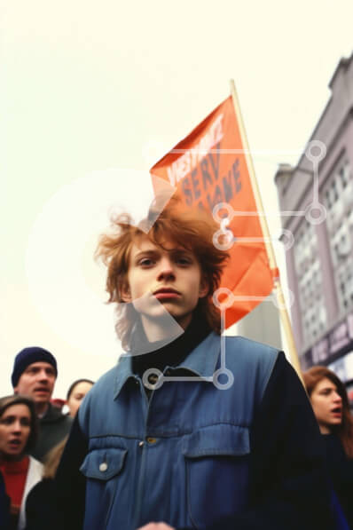 Intra Συλλεκτικό Ξύλινο Παζλ Plywood  4mm - Νεαρός άνδρας με κόκκινα μαλλιά κρατώντας πορτοκαλί σημαία Σε Ξύλινο Κουτί - Διαστάσεις Puzzle: 10x10 cm – 25 κομμάτια