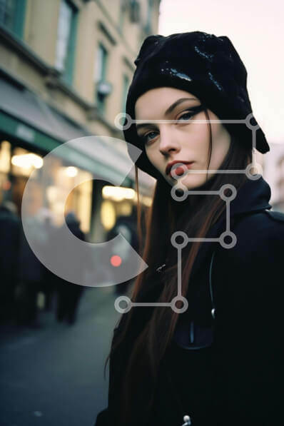 Intra Συλλεκτικό Ξύλινο Παζλ Plywood  4mm - Νεαρή γυναίκα με μαύρη ενδυμασία στην Urban Street Σε Ξύλινο Κουτί - Διαστάσεις Puzzle: 10x10 cm – 25 κομμάτια