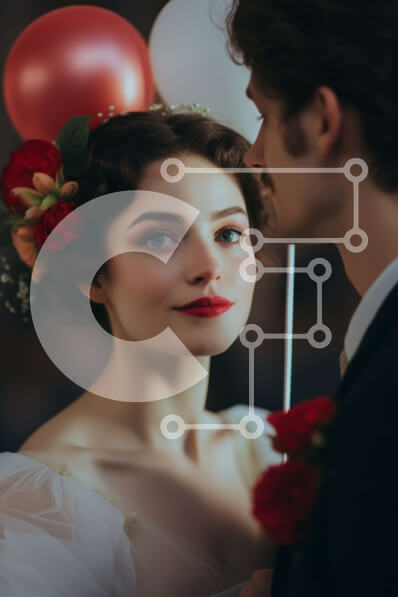 Intra Συλλεκτικό Ξύλινο Παζλ Plywood  4mm - Ζευγάρι που γιορτάζει την αγάπη με μπαλόνια και τριαντάφυλλα Σε Ξύλινο Κουτί - Διαστάσεις Puzzle: 10x10 cm – 25 κομμάτια