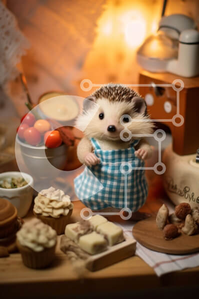 Σετ των 2 Intra Συλλεκτικό Ξύλινο Παζλ Plywood  4mm - Χαριτωμένος σκαντζόχοιρος με επιδόρπια και φρούτα Σε Ξύλινο Κουτί - Διαστάσεις: 10x10 cm – 25 κομμάτια