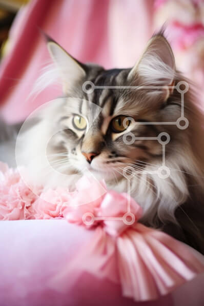 Σετ των 2 Intra Συλλεκτικό Ξύλινο Παζλ Plywood  4mm - Χαλαρή γκρι και λευκή γάτα που στηρίζεται σε ροζ λουλούδια Σε Ξύλινο Κουτί - Διαστάσεις: 10x10 cm – 25 κομμάτια