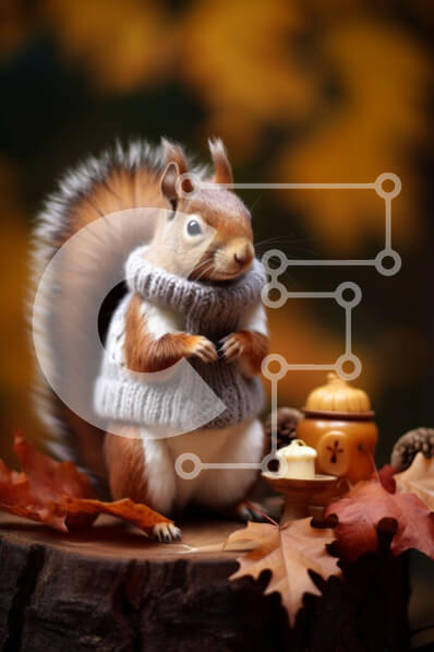 Σετ των 2 Intra Συλλεκτικό Ξύλινο Παζλ Plywood  4mm - Σκίουρος με πλεκτό πουλόβερ στο φθινοπωρινό κούτσουρο Σε Ξύλινο Κουτί - Διαστάσεις: 10x10 cm – 25 κομμάτια