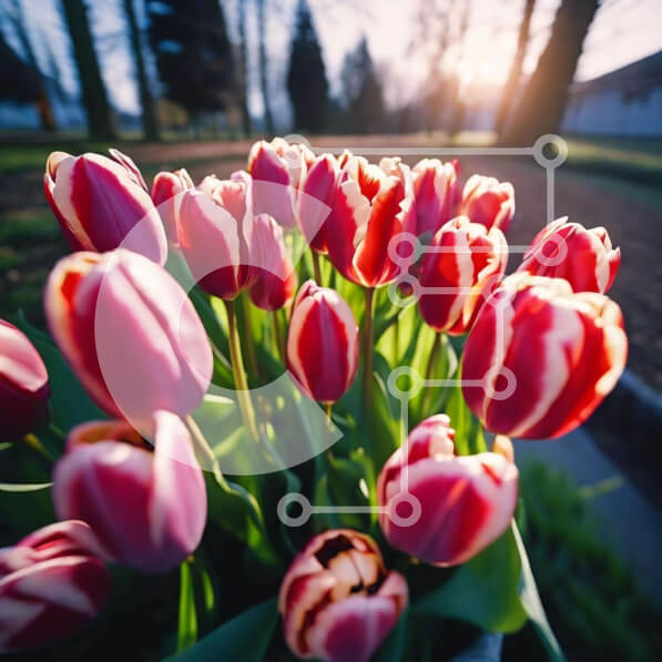 Intra Συλλεκτικό Ξύλινο Παζλ Plywood  4mm - Μπουκέτο με κόκκινες και λευκές τουλίπες την άνοιξη Σε Ξύλινο Κουτί - Διαστάσεις: 10x10 cm – 25 κομμάτια