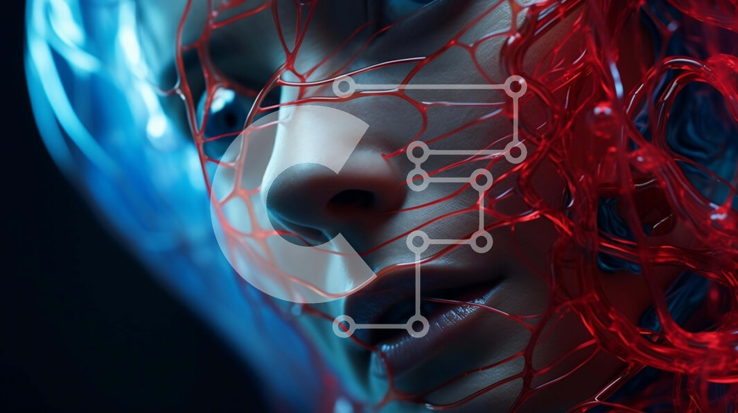 Intra Συλλεκτικό Ξύλινο Παζλ Plywood  4mm - Αφηρημένο πορτρέτο με κόκκινες και μπλε ίνες Σε Ξύλινο Κουτί - Διαστάσεις Puzzle: 10x10 cm – 25 κομμάτια