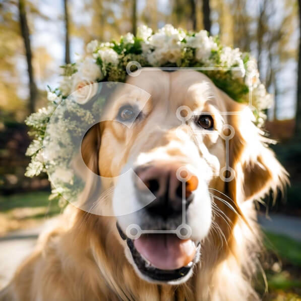 Intra Συλλεκτικό Ξύλινο Παζλ Plywood  4mm - Ευτυχισμένος σκύλος Γκόλντεν Ριτρίβερ με στέμμα λουλουδιών Σε Ξύλινο Κουτί - Διαστάσεις: 10x10 cm – 25 κομμάτια