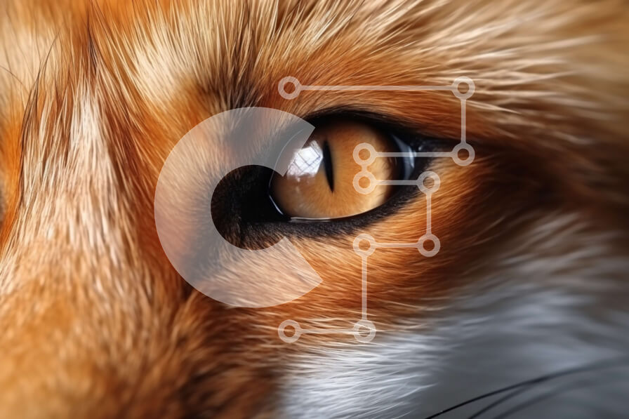 Σετ των 2 Intra Συλλεκτικό Ξύλινο Παζλ Plywood  4mm - Το πρόσωπο της αλεπούς στην ψηφιακή τέχνη - εικόνα από κοντά Σε Ξύλινο Κουτί - Διαστάσεις: 10x10 cm – 25 κομμάτια