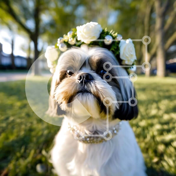 Intra Συλλεκτικό Ξύλινο Παζλ Plywood  4mm - Μικρό λευκό σκυλί με κορώνα λουλουδιών στο γρασίδι Σε Ξύλινο Κουτί - Διαστάσεις: 10x10 cm – 25 κομμάτια