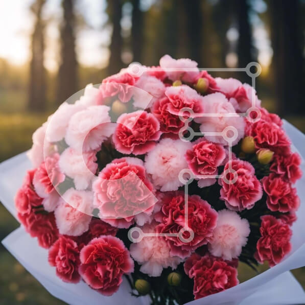 Intra Συλλεκτικό Ξύλινο Παζλ Plywood  4mm - Ροζ και άσπρο μπουκέτο με γαρύφαλλο σε σχήμα ανάποδης καρδιάς Σε Ξύλινο Κουτί - Διαστάσεις: 10x10 cm – 25 κομμάτια