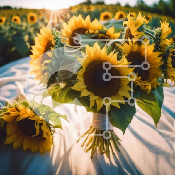 Intra Συλλεκτικό Ξύλινο Παζλ Plywood  4mm - Μπουκέτο ηλίανθου σε ένα χωράφι στο ηλιοβασίλεμα Σε Ξύλινο Κουτί - Διαστάσεις: 10x10 cm – 25 κομμάτια