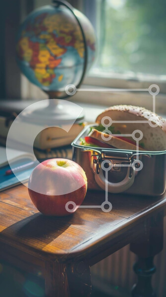 Intra Συλλεκτικό Ξύλινο Παζλ Plywood  4mm - Εκπαιδευτική εγκατάσταση με Lunch Box, Books και Globe Σε Ξύλινο Κουτί - Διαστάσεις Puzzle: 10x10 cm – 25 κομμάτια