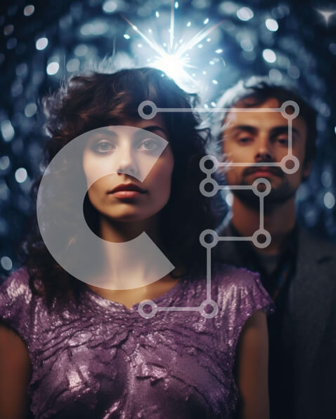 Intra Συλλεκτικό Ξύλινο Παζλ Plywood  4mm - Άνδρας και γυναίκα με μωβ και ασημί-μπλε ενδυμασία Σε Ξύλινο Κουτί - Διαστάσεις Puzzle: 10x10 cm – 25 κομμάτια