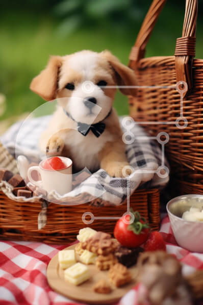 Σετ των 2 Intra Συλλεκτικό Ξύλινο Παζλ Plywood  4mm - Αξιολάτρευτο σκυλί που απολαμβάνει ένα πικνίκ στο πάρκο Σε Ξύλινο Κουτί - Διαστάσεις: 10x10 cm – 25 κομμάτια