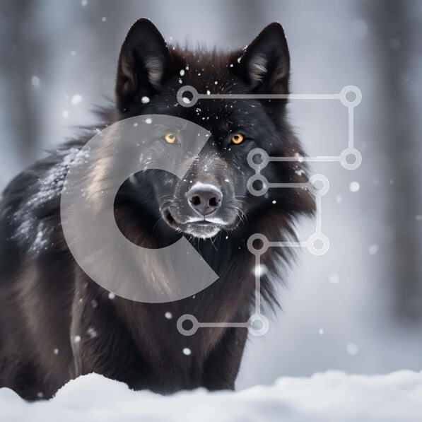 Intra Συλλεκτικό Ξύλινο Παζλ Plywood  4mm - Μαύρος Λύκος στο χιόνι με ορθάνοιχτα μάτια Σε Ξύλινο Κουτί - Διαστάσεις: 10x10 cm – 25 κομμάτια