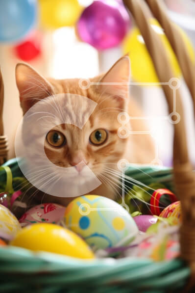 Σετ των 2 Intra Συλλεκτικό Ξύλινο Παζλ Plywood  4mm - Περίεργη γάτα με τα πασχαλινά αυγά σε ένα καλάθι Σε Ξύλινο Κουτί - Διαστάσεις: 10x10 cm – 25 κομμάτια