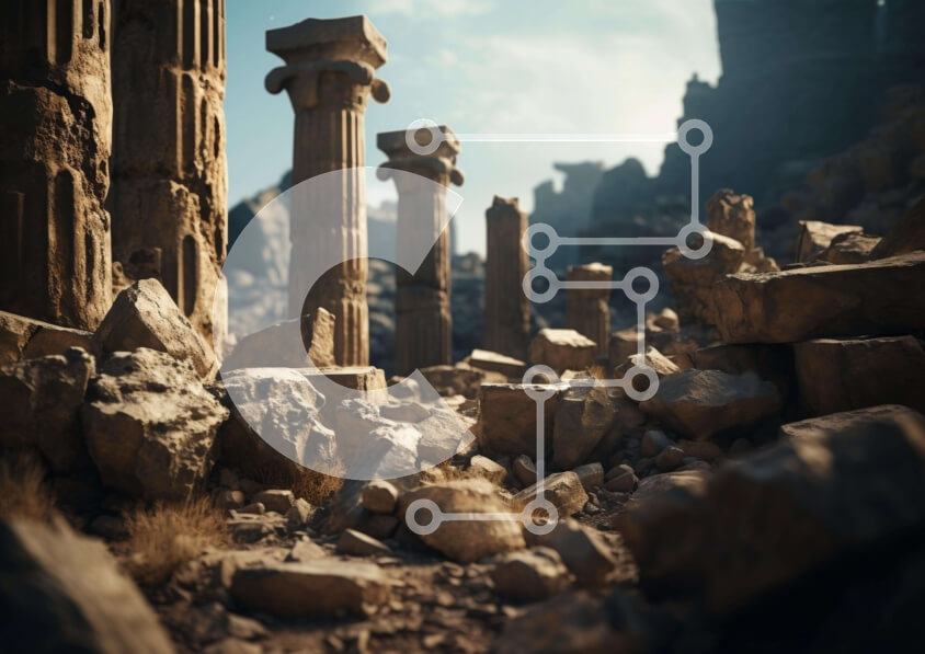 Intra Συλλεκτικό Ξύλινο Παζλ Plywood  4mm - Αρχαίος ναός με πυλώνες και αντικείμενα Σε Ξύλινο Κουτί - Διαστάσεις Puzzle: 10x10 cm – 25 κομμάτια