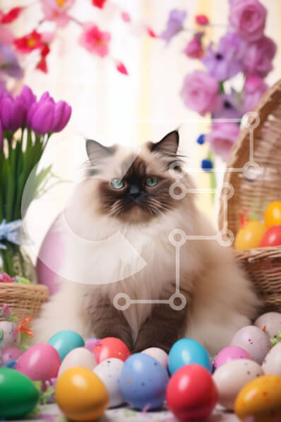 Intra Συλλεκτικό Ξύλινο Παζλ Plywood  4mm - Γάτα με Πασχαλινά αυγά και λουλούδια Σε Ξύλινο Κουτί - Διαστάσεις: 10x10 cm – 25 κομμάτια