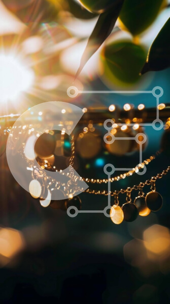 Intra Συλλεκτικό Ξύλινο Παζλ Plywood  4mm - Επιχρυσωμένα βραχιόλια που κρέμονται από το δέντρο με το φως του ήλιου Σε Ξύλινο Κουτί - Διαστάσεις Puzzle: 10x10 cm – 25 κομμάτια