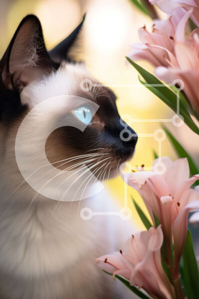 Σετ των 2 Intra Συλλεκτικό Ξύλινο Παζλ Plywood  4mm - Σιαμέζικη γάτα με μπλε μάτια και ροζ λουλούδια Σε Ξύλινο Κουτί - Διαστάσεις: 10x10 cm – 25 κομμάτια