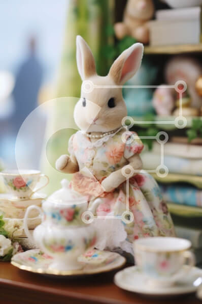 Intra Συλλεκτικό Ξύλινο Παζλ Plywood  4mm - Κομψή κούκλα λαγουδάκι με φλιτζάνια τσαγιού και πιατάκια Σε Ξύλινο Κουτί - Διαστάσεις Puzzle: 10x10 cm – 25 κομμάτια