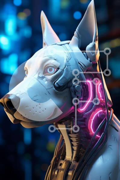 Intra Συλλεκτικό Ξύλινο Παζλ Plywood  4mm - Λευκός σκύλος με ροζ φώτα νέον - Θέμα τεχνολογίας Σε Ξύλινο Κουτί - Διαστάσεις Puzzle: 10x10 cm – 25 κομμάτια