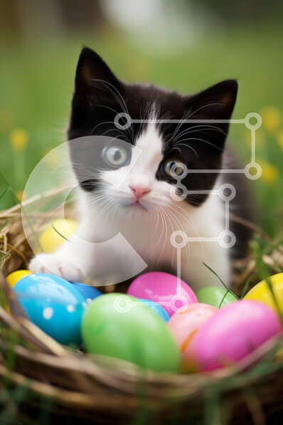 Σετ των 2 Intra Συλλεκτικό Ξύλινο Παζλ Plywood  4mm - Περίεργο γατάκι με τα πασχαλινά αυγά στο γρασίδι Σε Ξύλινο Κουτί - Διαστάσεις: 10x10 cm – 25 κομμάτια