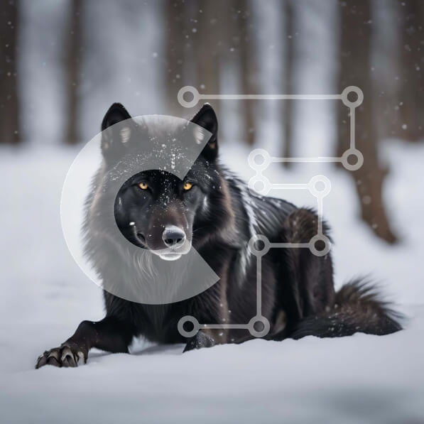 Intra Συλλεκτικό Ξύλινο Παζλ Plywood  4mm - Μαύρος λύκος που κάθεται στο χιόνι Σε Ξύλινο Κουτί - Διαστάσεις: 10x10 cm – 25 κομμάτια