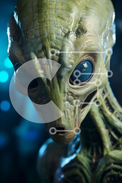 Intra Συλλεκτικό Ξύλινο Παζλ Plywood  4mm - Λεπτομερής πράσινος εξωγήινος με μπλε μάτια Σε Ξύλινο Κουτί - Διαστάσεις Puzzle: 10x10 cm – 25 κομμάτια