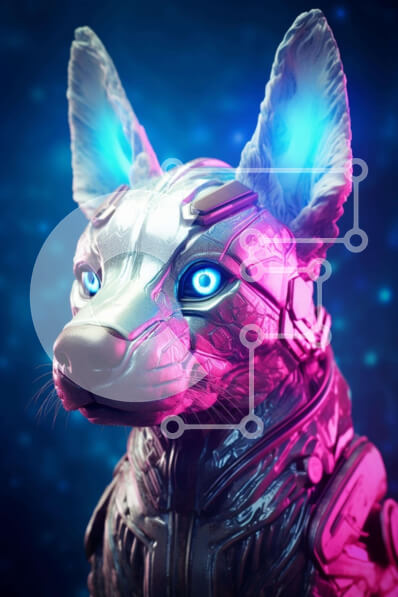 Σετ των 2 Intra Συλλεκτικό Ξύλινο Παζλ Plywood  4mm - Φουτουριστικό σκυλί με μπλε και ροζ μάτια Σε Ξύλινο Κουτί - Διαστάσεις: 10x10 cm – 25 κομμάτια