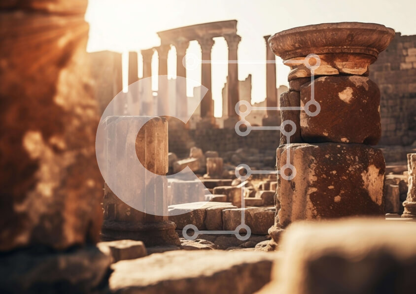 Intra Συλλεκτικό Ξύλινο Παζλ Plywood  4mm - Ερείπια αρχαίας πόλης με πυλώνες και στήλες Σε Ξύλινο Κουτί - Διαστάσεις Puzzle: 10x10 cm – 25 κομμάτια