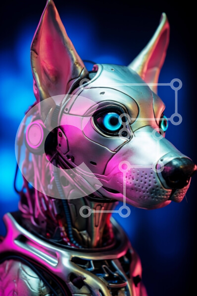 Intra Συλλεκτικό Ξύλινο Παζλ Plywood  4mm - Φουτουριστικό ρομποτικό σκυλί με φωτεινά μπλε μάτια Σε Ξύλινο Κουτί - Διαστάσεις Puzzle: 10x10 cm – 25 κομμάτια