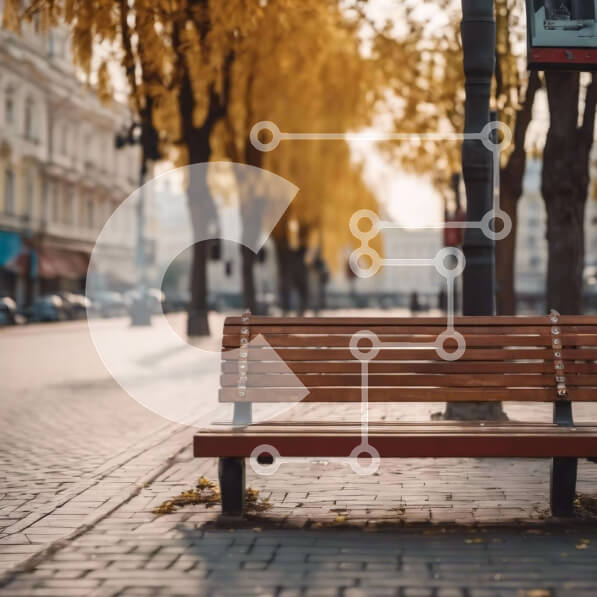 Intra Συλλεκτικό Ξύλινο Παζλ Plywood  4mm - Ξύλινος πάγκος στη μέση ενός αστικού δρόμου με δέντρα Σε Ξύλινο Κουτί - Διαστάσεις Puzzle: 10x10 cm – 25 κομμάτια