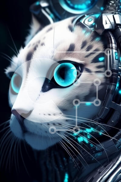 Σετ των 2 Intra Συλλεκτικό Ξύλινο Παζλ Plywood  4mm - Φουτουριστική λευκή γάτα με μπλε μάτια Σε Ξύλινο Κουτί - Διαστάσεις: 10x10 cm – 25 κομμάτια