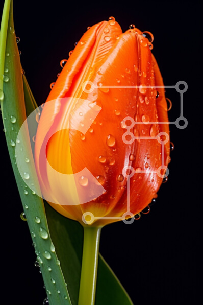 Σετ των 2 Intra Συλλεκτικό Ξύλινο Παζλ Plywood  4mm - Ανθισμένη πορτοκαλί τουλίπα με σταγονίδια νερού σε μαύρο φόντο Σε Ξύλινο Κουτί - Διαστάσεις: 10x10 cm – 25 κομμάτια