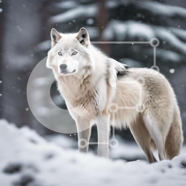 Intra Συλλεκτικό Ξύλινο Παζλ Plywood  4mm - Περίεργος λευκός λύκος στο χιονισμένο δάσος Σε Ξύλινο Κουτί - Διαστάσεις: 10x10 cm – 25 κομμάτια