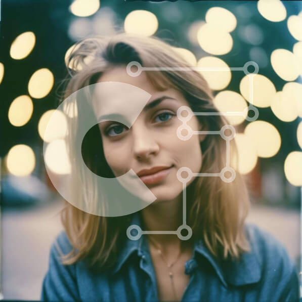 Σετ των 2 Intra Συλλεκτικό Ξύλινο Παζλ Plywood  4mm - Πανέμορφη νεαρή γυναίκα με μπλε μάτια μπροστά από πολύχρωμα φώτα Σε Ξύλινο Κουτί - Διαστάσεις: 10x10 cm – 25 κομμάτια